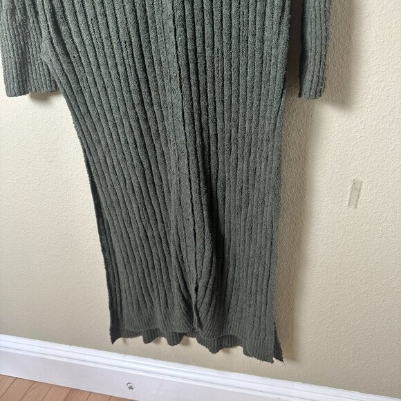 ANTHROPOLOGIE PILCRO Olive Green Distressed Ribbed Duster Sweater Size Medium - Picture 4 of 11